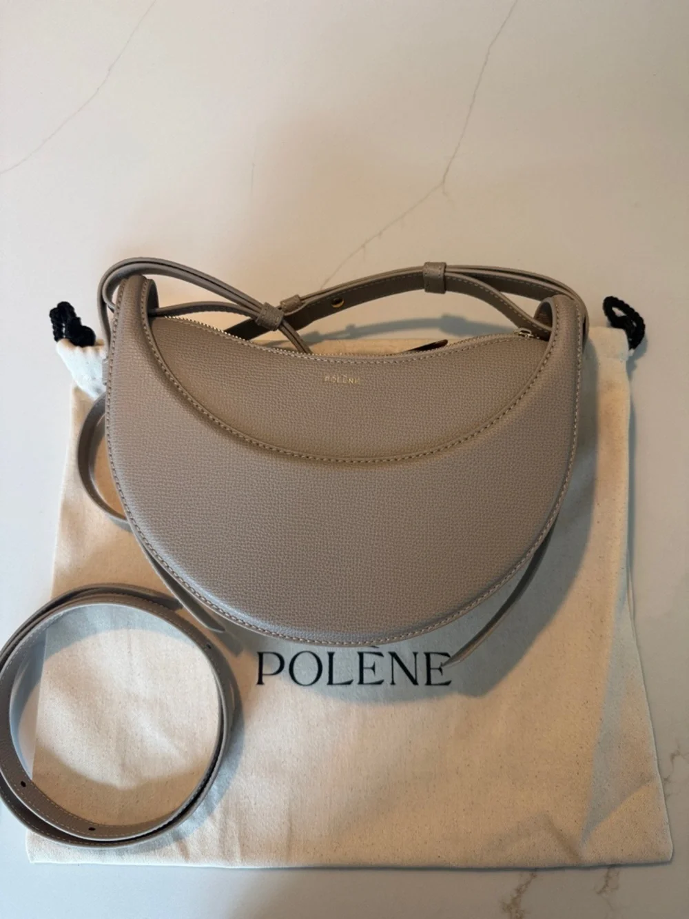 Polene Crescent Crossbody Bag in Taupe Gray